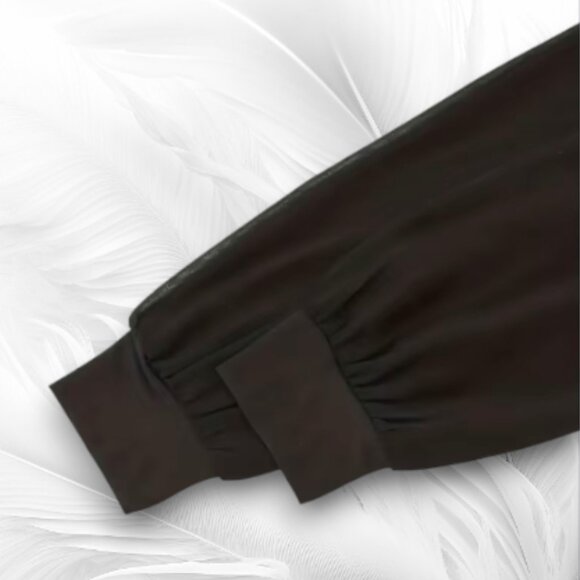 Black Long Sleeve Bodysuit With Sheer Puff Sleeves Size: L - Picture 6 of 7